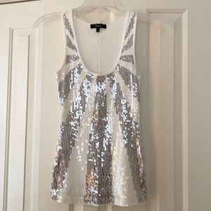 Express silver/white sequined tank with some stretch, NWOtags  25”length
